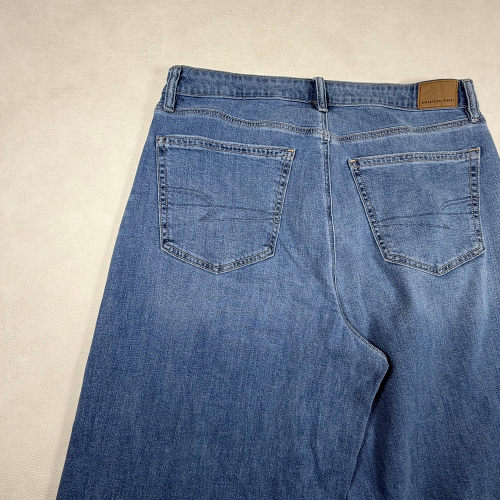 American Eagle Super‎ High-Rise Baggy Wide Leg Jeans Medium Wash Blue 12 Short - Picture 10 of 12